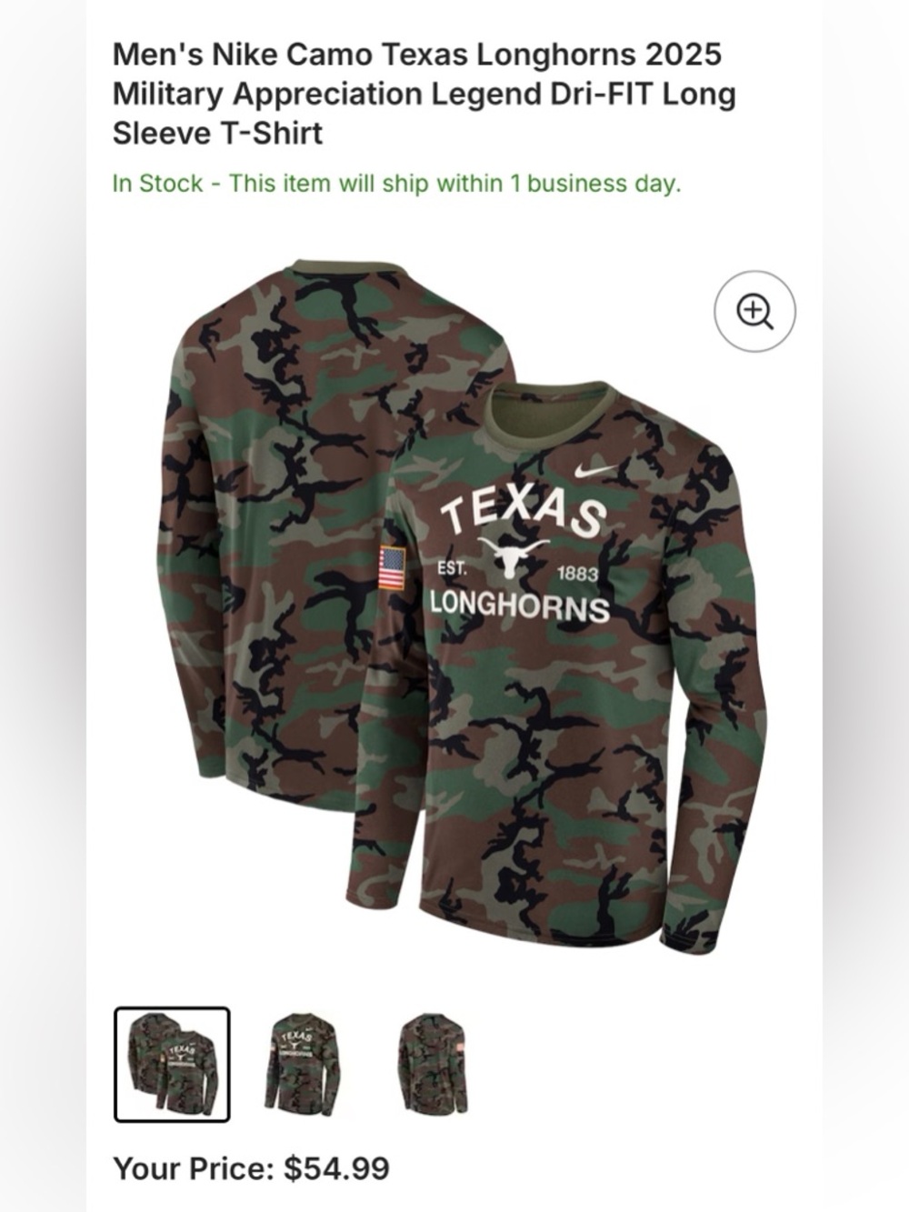 Nike Men's Texas Longhorns Green Brown Camo Long-Sleeve Tee